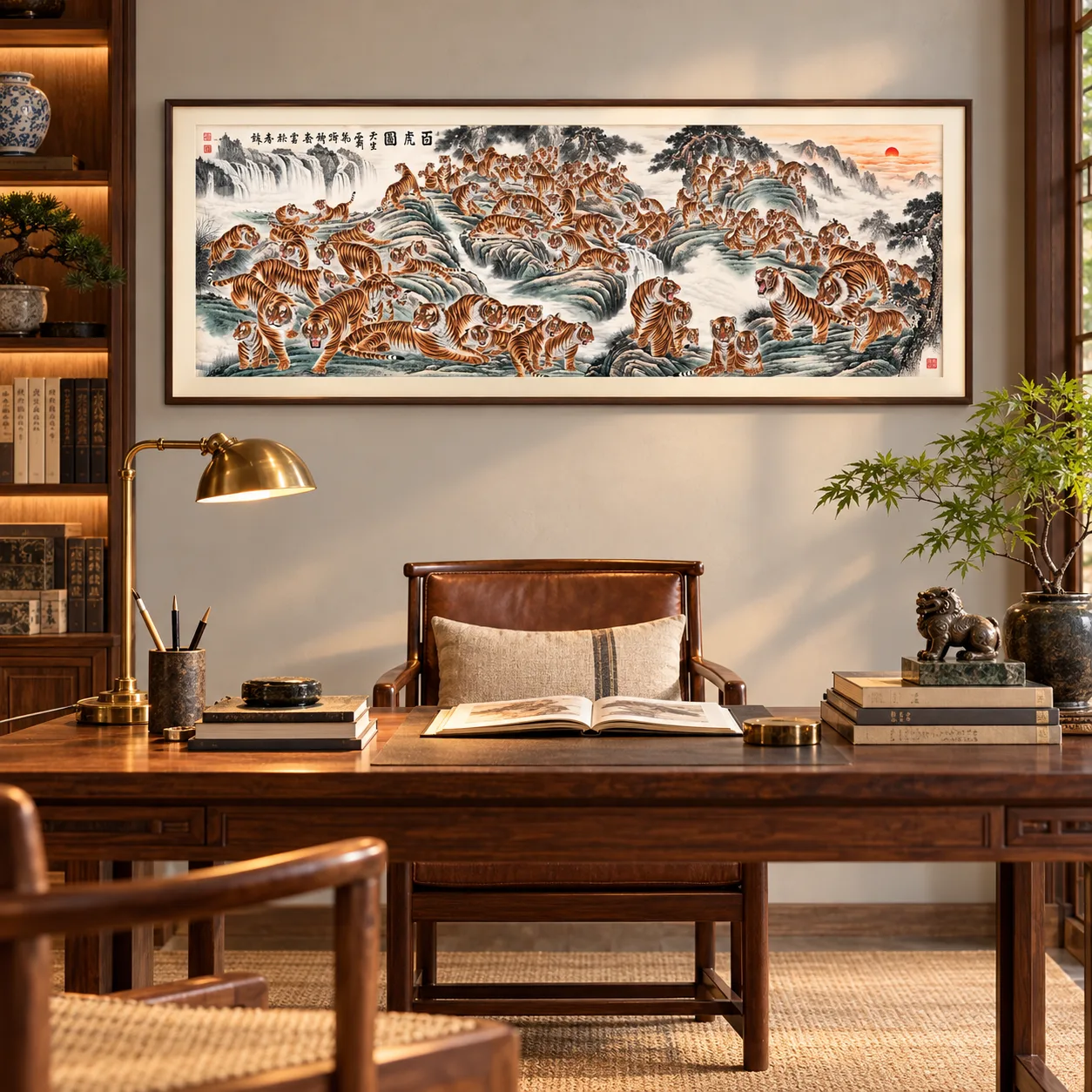 Hundred Tigers Scroll | Long Chinese Tiger Landscape tiger painting view 11