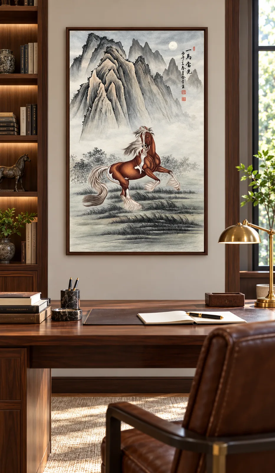 Lead Horse under the Moon | Chinese Gongbi Painting tiger painting view 3