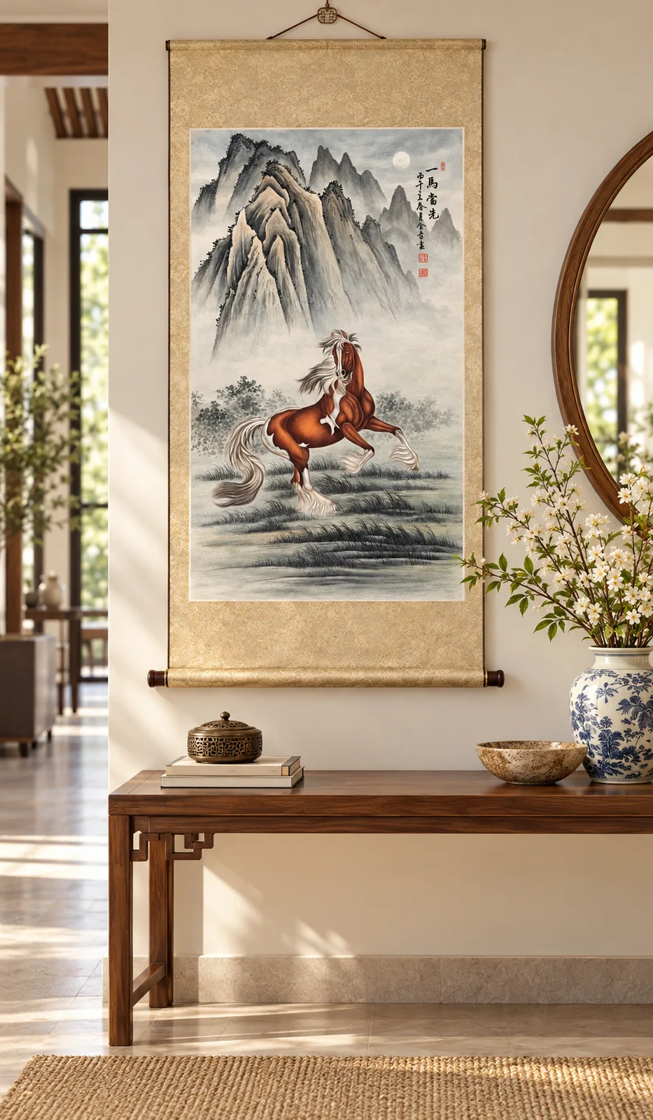 Lead Horse under the Moon | Chinese Gongbi Painting tiger painting view 4