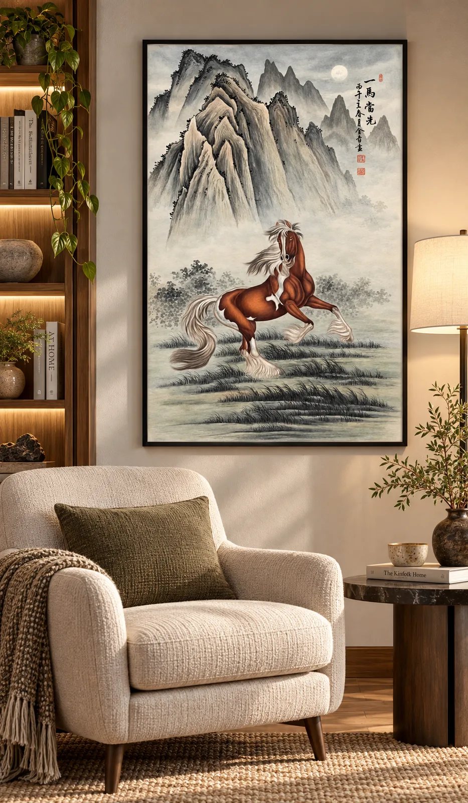Lead Horse under the Moon | Chinese Gongbi Painting tiger painting view 5