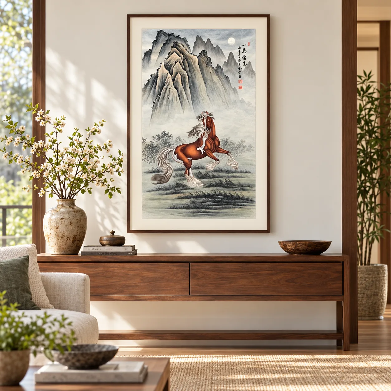 Lead Horse under the Moon | Chinese Gongbi Painting tiger painting view 10