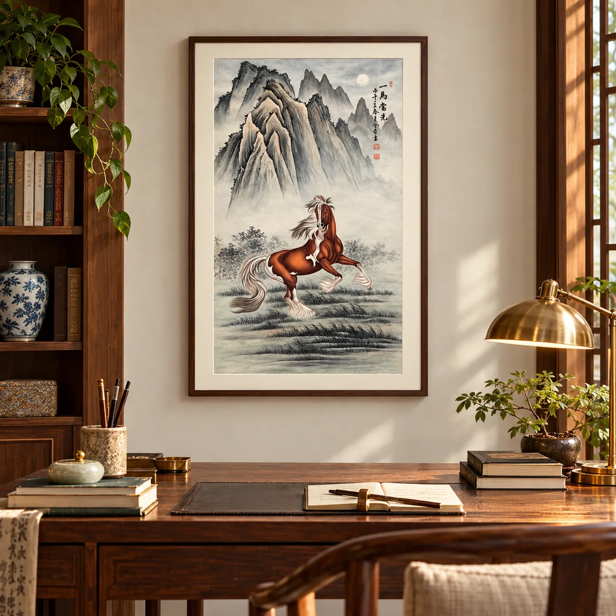 Lead Horse under the Moon | Chinese Gongbi Painting tiger painting view 12