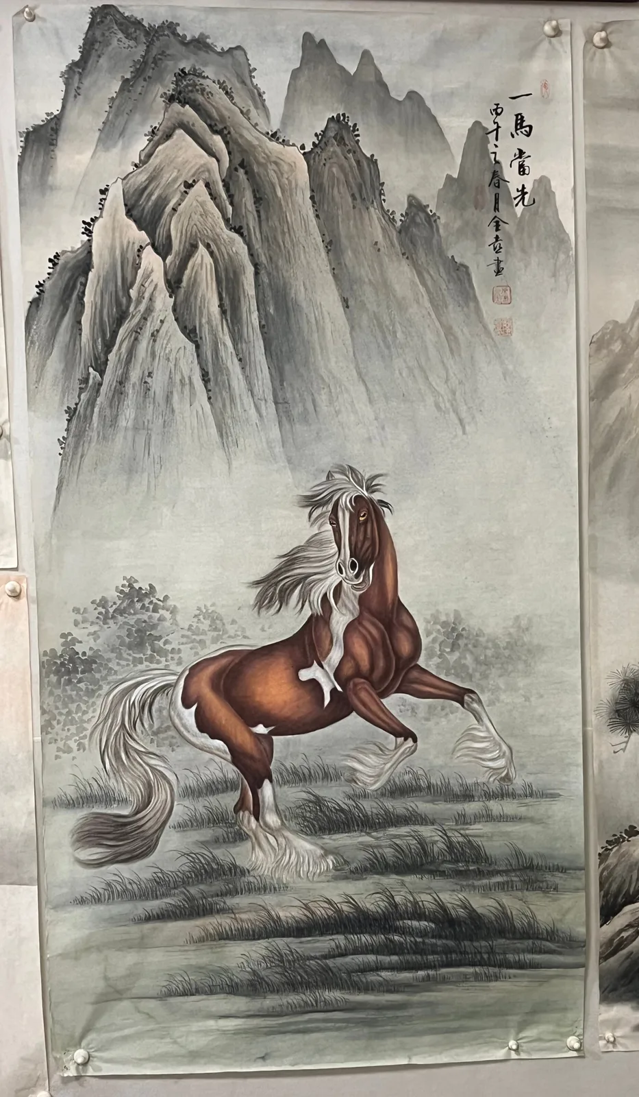 Lead Horse under the Moon | Chinese Gongbi Painting tiger painting view 2