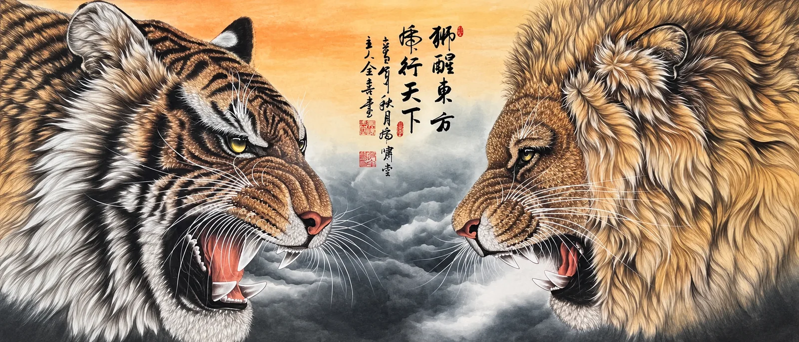 Lion Awakens the East, Tiger Strides the World | Chinese Painting