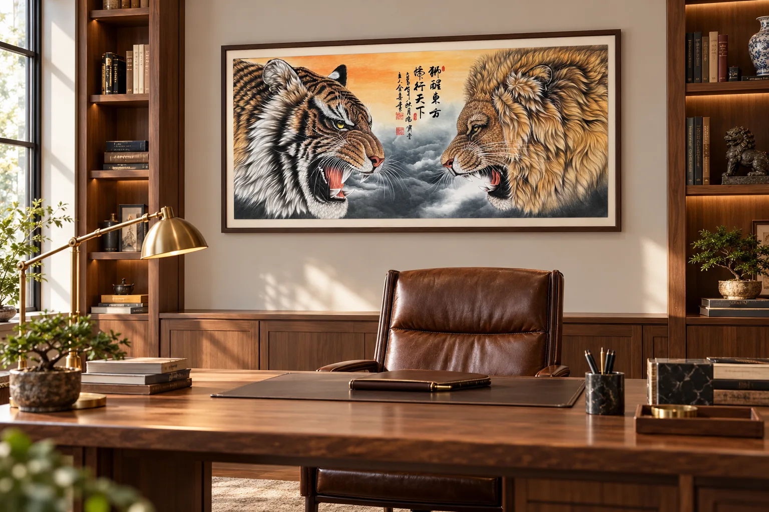 Lion Awakens the East, Tiger Strides the World | Chinese Painting tiger painting view 3