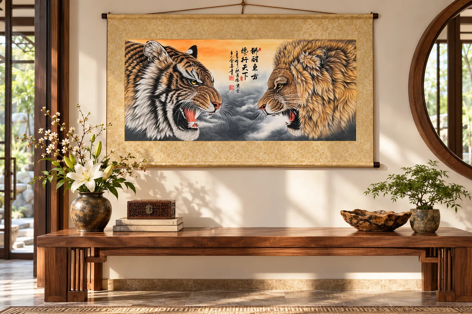 Lion Awakens the East, Tiger Strides the World | Chinese Painting tiger painting view 4