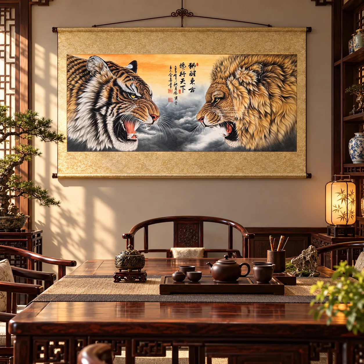 Lion Awakens the East, Tiger Strides the World | Chinese Painting tiger painting view 11