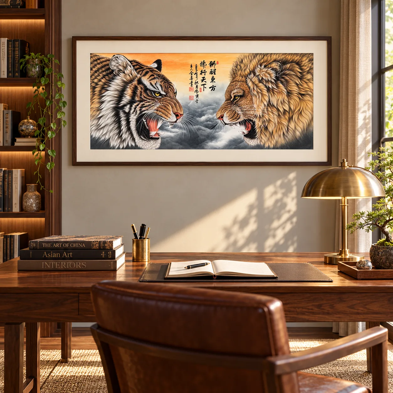 Lion Awakens the East, Tiger Strides the World | Chinese Painting tiger painting view 12