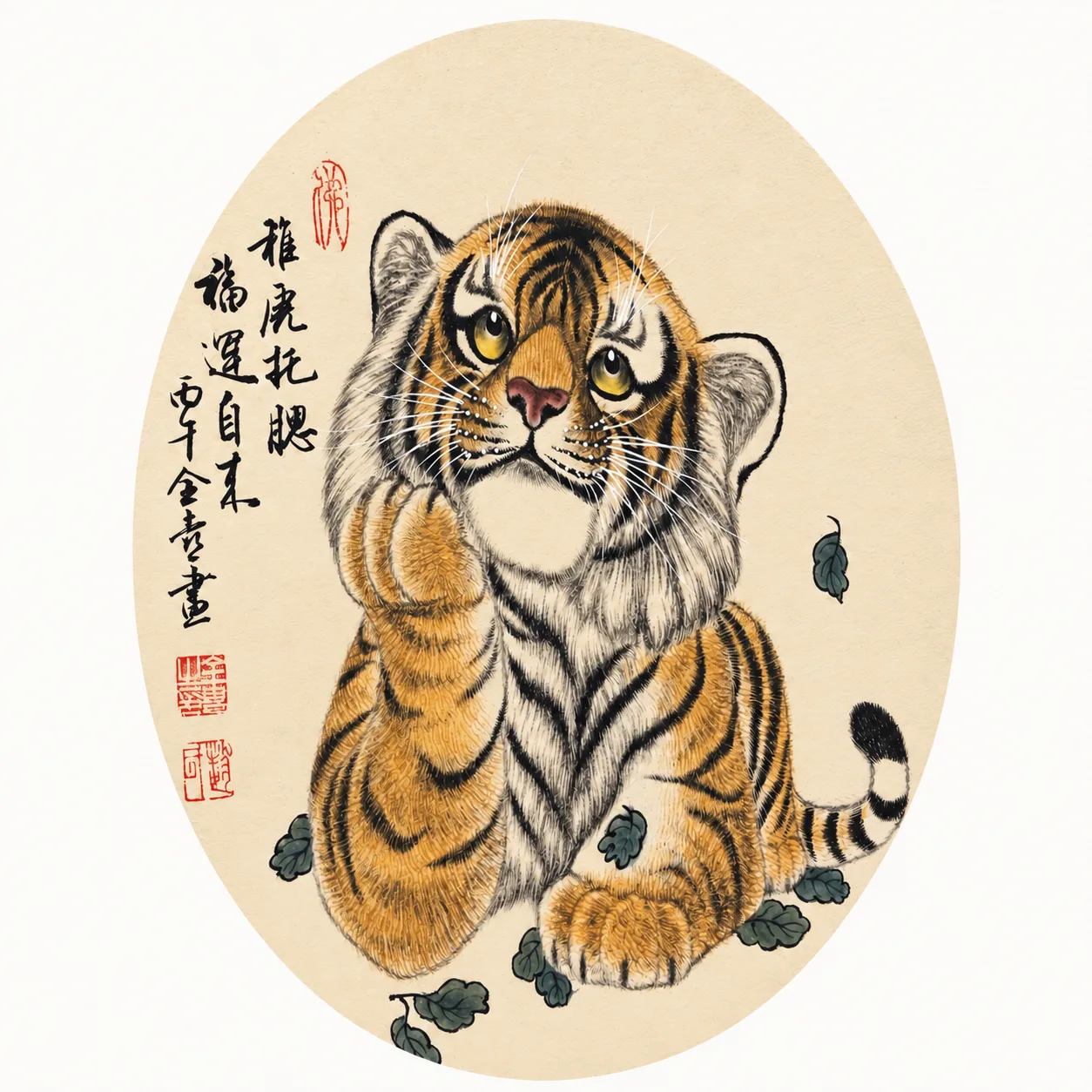 Little Tiger, Chin in Paw | Fortune Comes Chinese Painting