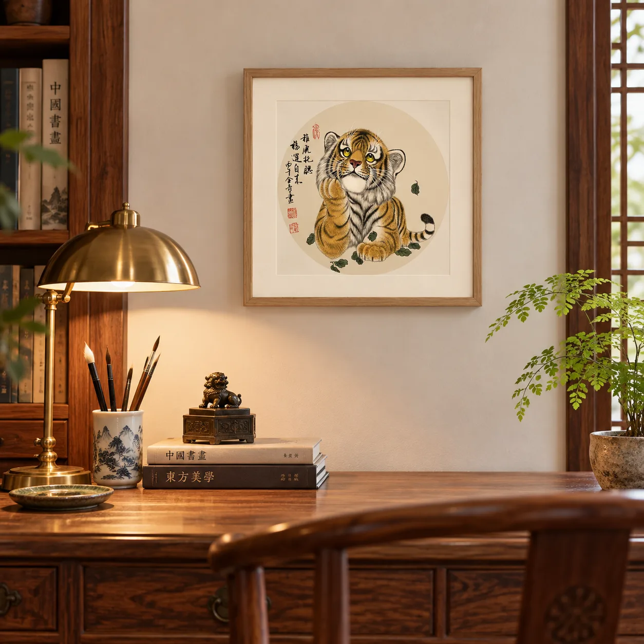 Little Tiger, Chin in Paw | Fortune Comes Chinese Painting tiger painting view 3