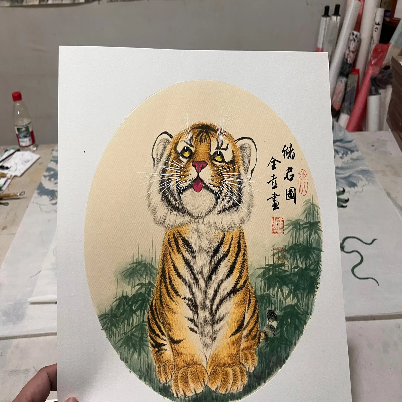 Little Tiger Cub in Bamboo | Cute Chinese Painting tiger painting view 2