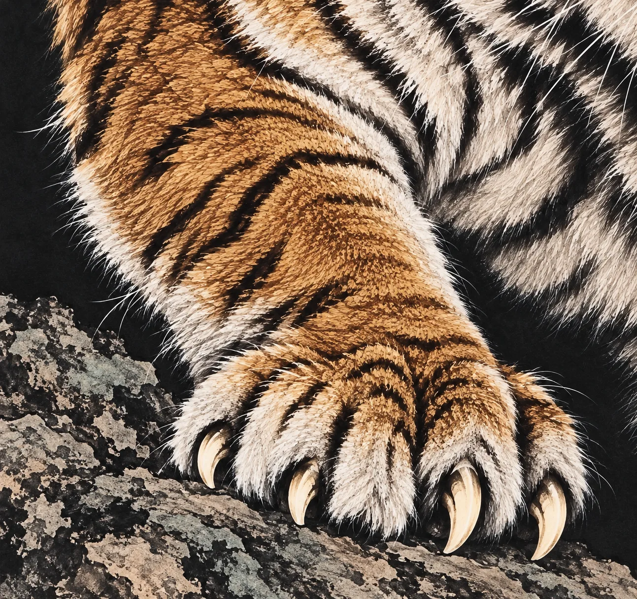 Blue-Eyed Tiger Roaring | Chinese Fine-Brush Portrait tiger painting view 8