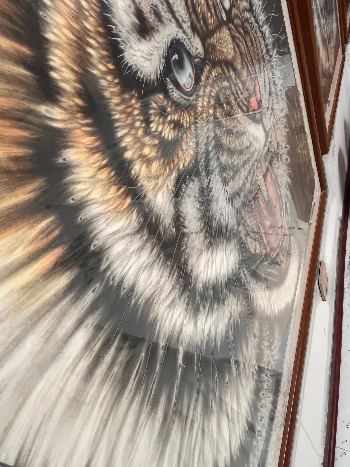 Blue-Eyed Tiger Roaring | Chinese Fine-Brush Portrait tiger painting view 10