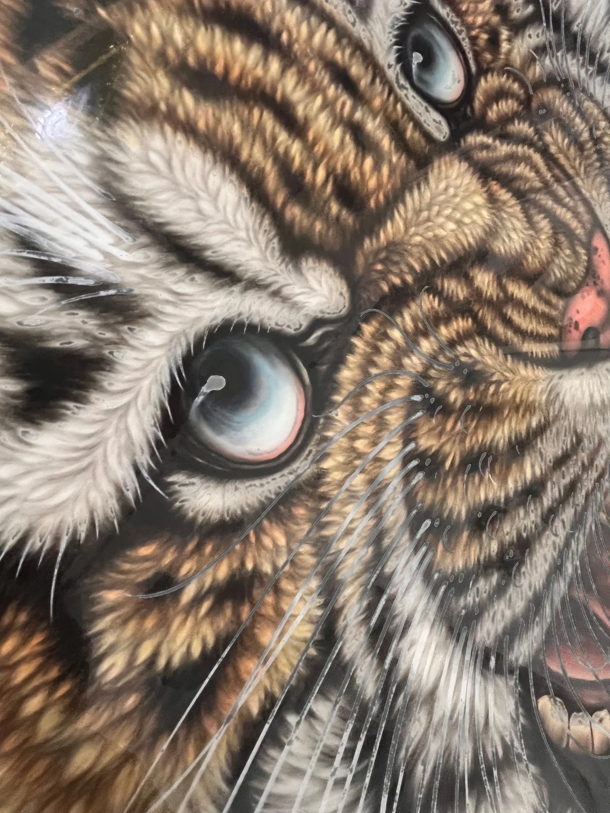 Blue-Eyed Tiger Roaring | Chinese Fine-Brush Portrait tiger painting view 11