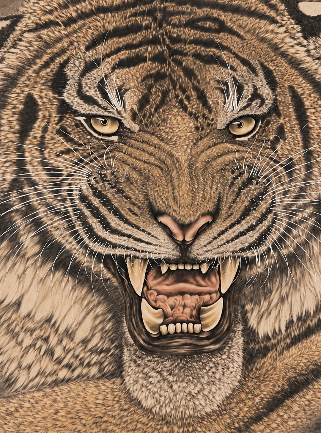 Fierce Tiger Roars in the Forest | Chinese Brush Tiger Portrait tiger painting view 7