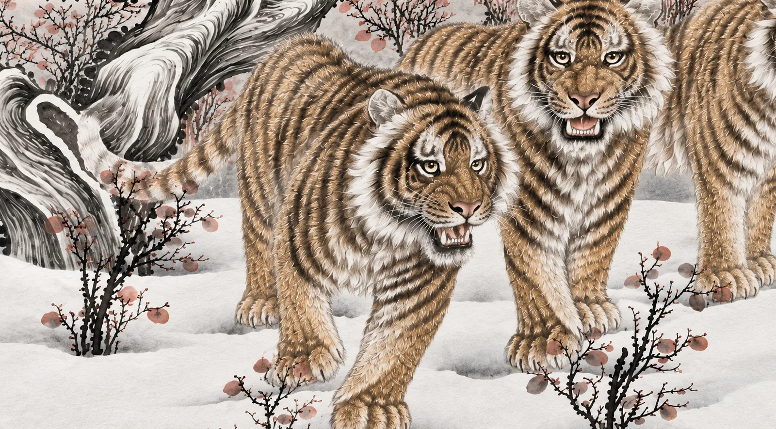Five Tigers, Five Blessings | Chinese Snow Painting tiger painting view 8
