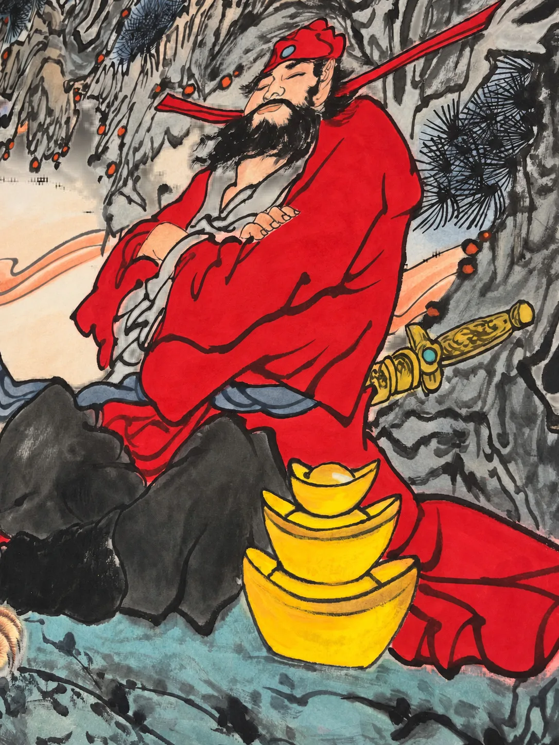 God of Wealth with His Tiger | Caishen Fortune Painting tiger painting view 4