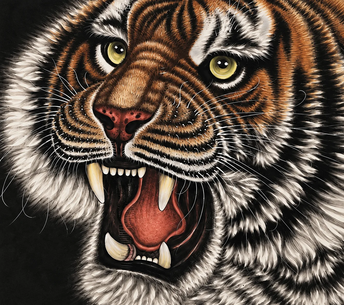 Golden Tiger in the Dark | Chinese Gongbi Roaring Tiger tiger painting view 7