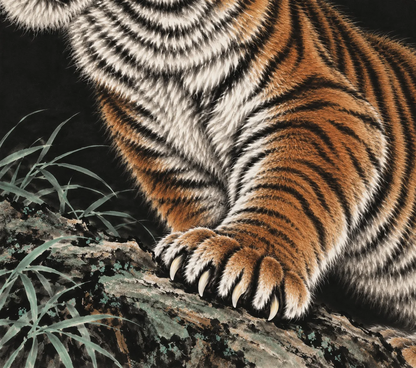 Golden Tiger in the Dark | Chinese Gongbi Roaring Tiger tiger painting view 8