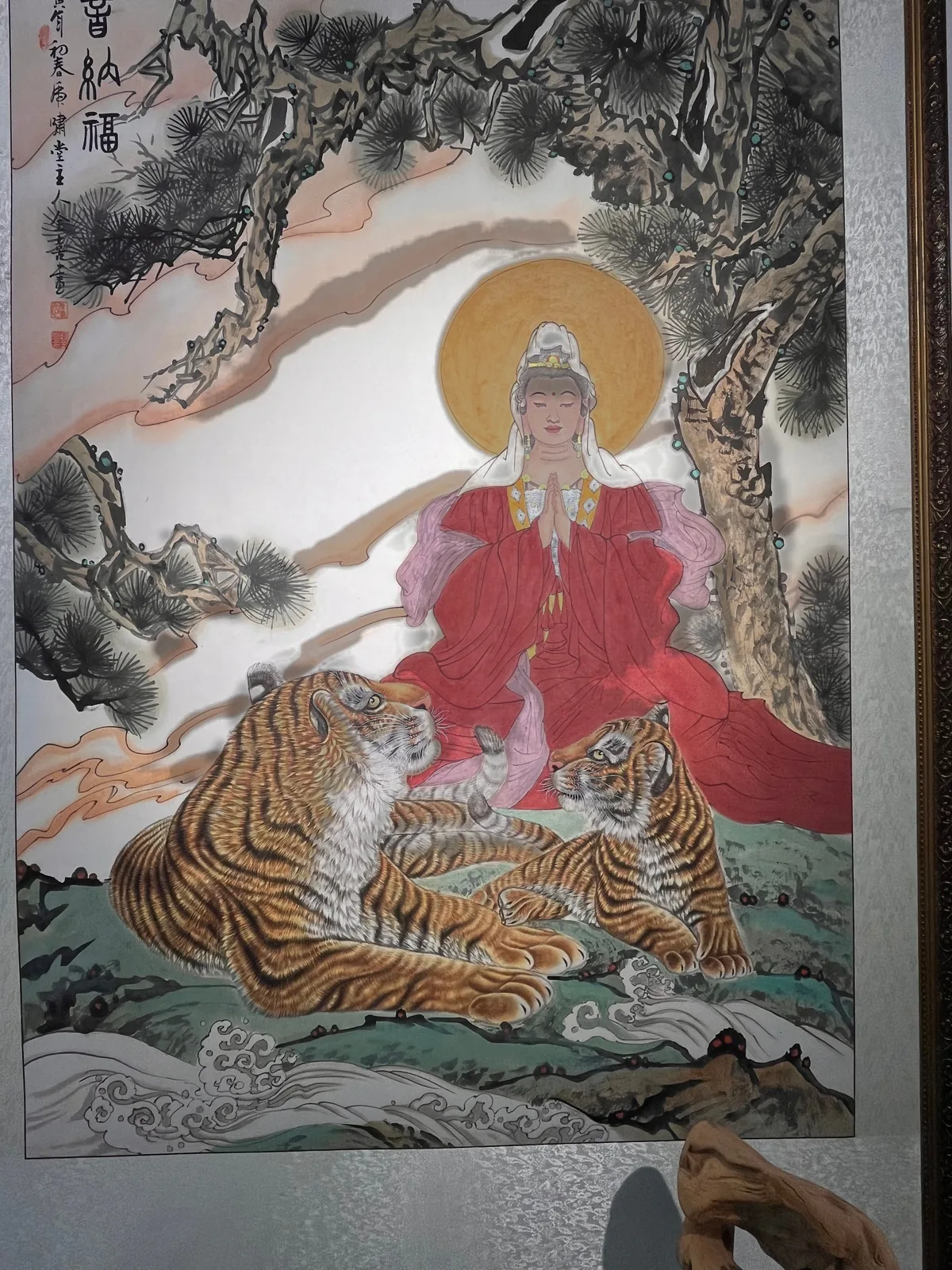 Guanyin Blesses, with Tigers | Buddhist Deity and Tiger Scene tiger painting view 7