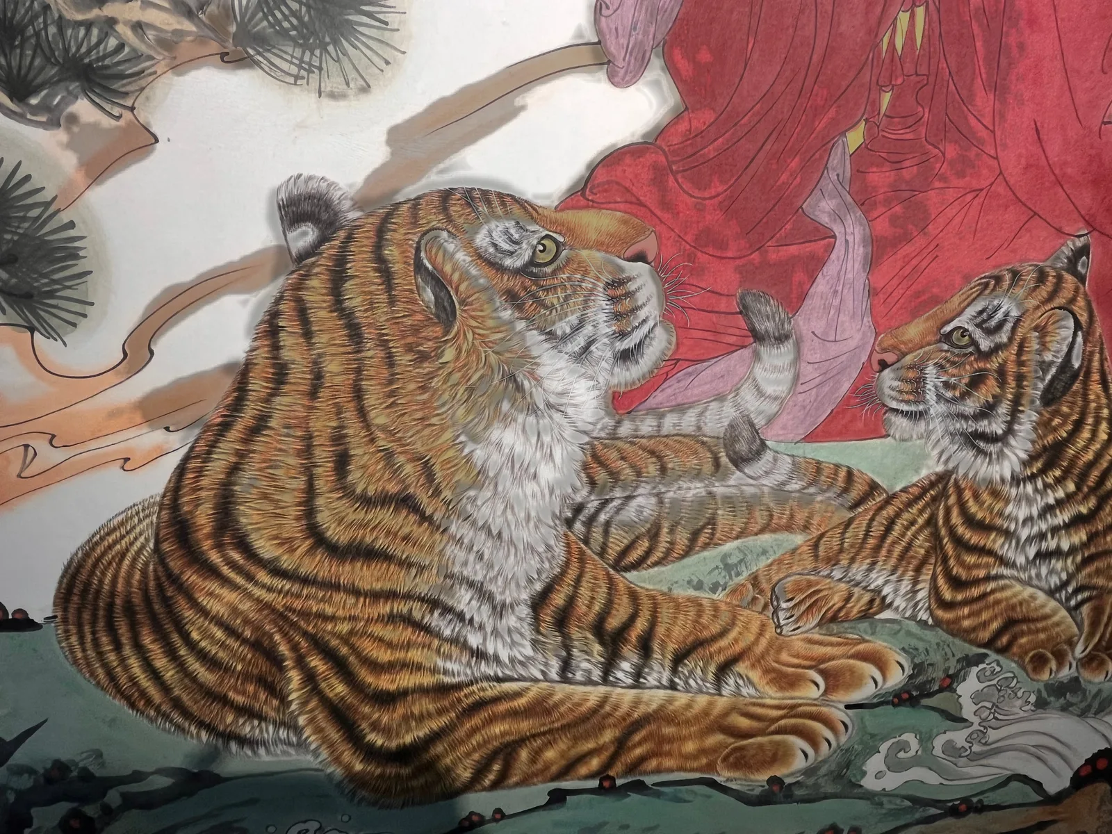 Guanyin Blesses, with Tigers | Buddhist Deity and Tiger Scene tiger painting view 8