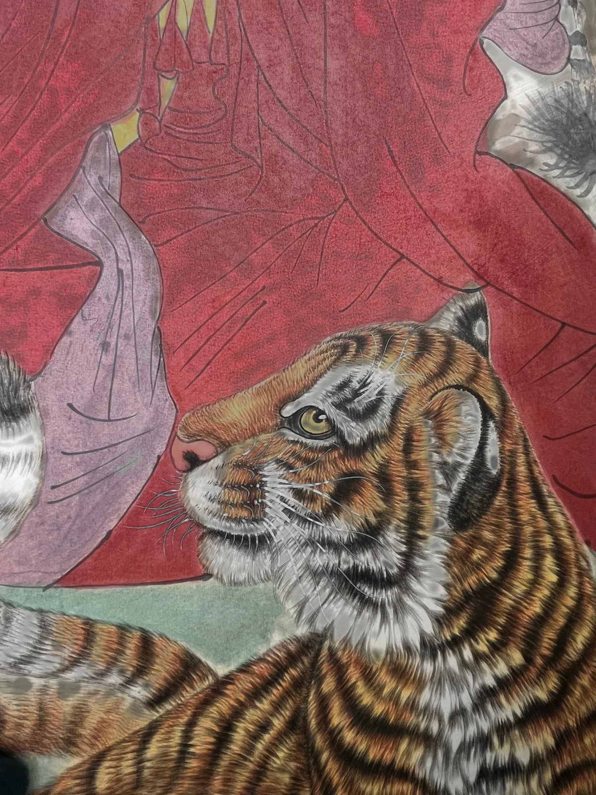 Guanyin Blesses, with Tigers | Buddhist Deity and Tiger Scene tiger painting view 9