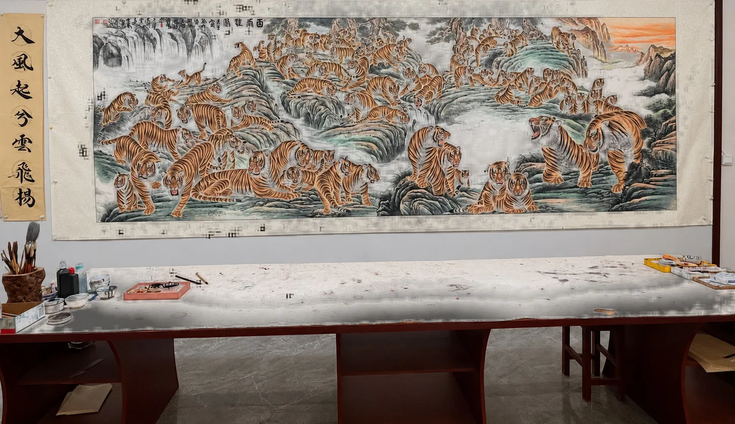 Hundred Tigers Scroll | Long Chinese Tiger Landscape tiger painting view 7