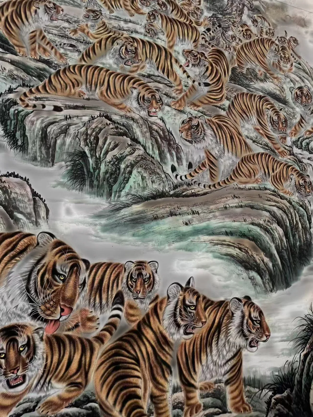 Hundred Tigers Scroll | Long Chinese Tiger Landscape tiger painting view 8