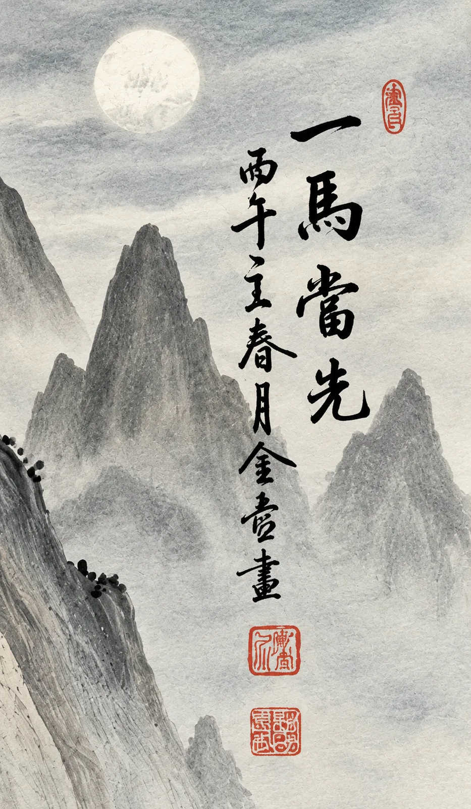 Lead Horse under the Moon | Chinese Gongbi Painting tiger painting view 9