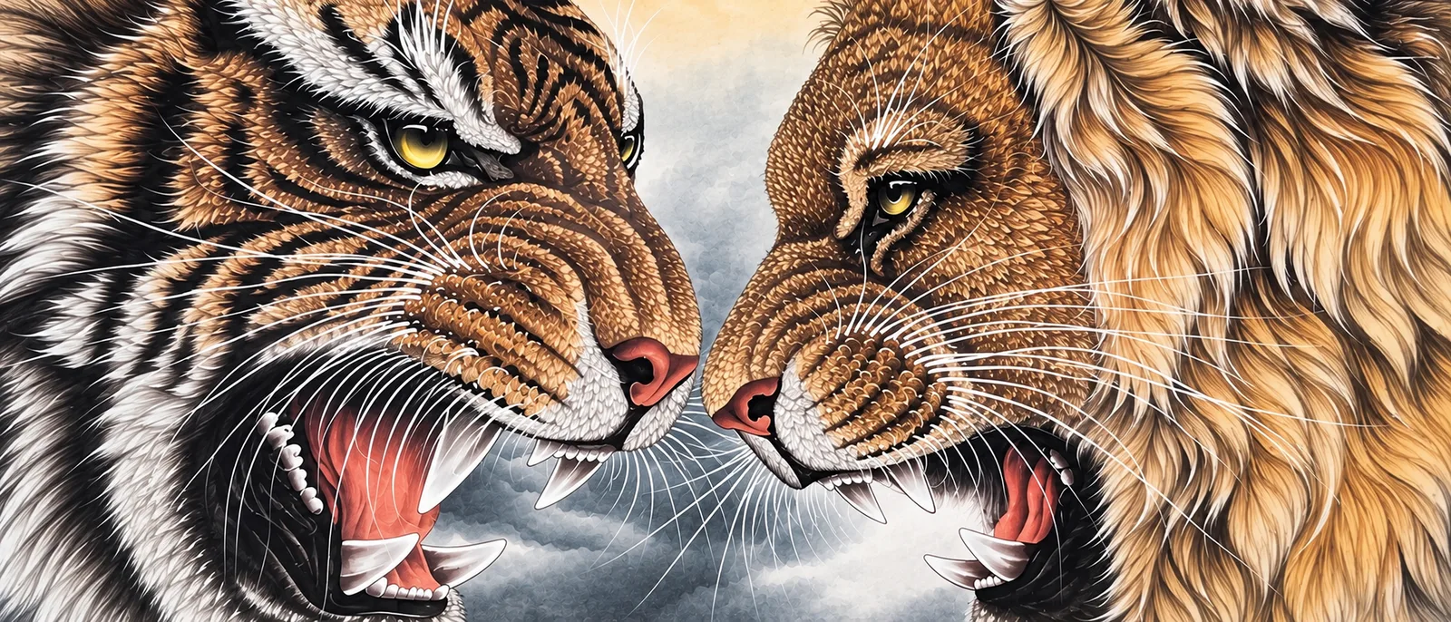 Lion Awakens the East, Tiger Strides the World | Chinese Painting tiger painting view 7