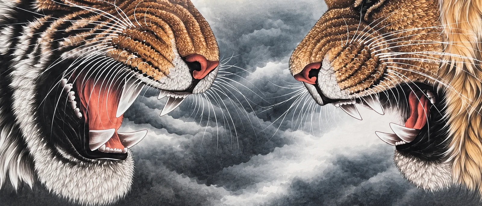 Lion Awakens the East, Tiger Strides the World | Chinese Painting tiger painting view 8