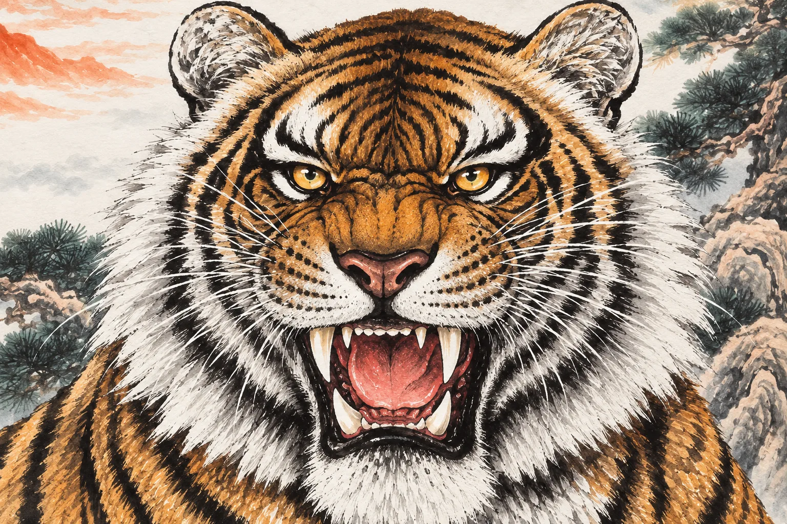 Noble Spirit, Banner Format | Chinese Tiger Landscape tiger painting view 7