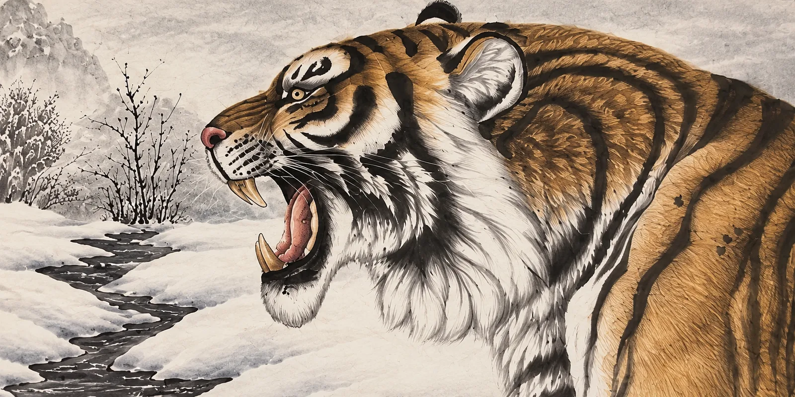 Roaring Snowfield Tiger | Winter Chinese Painting tiger painting view 4