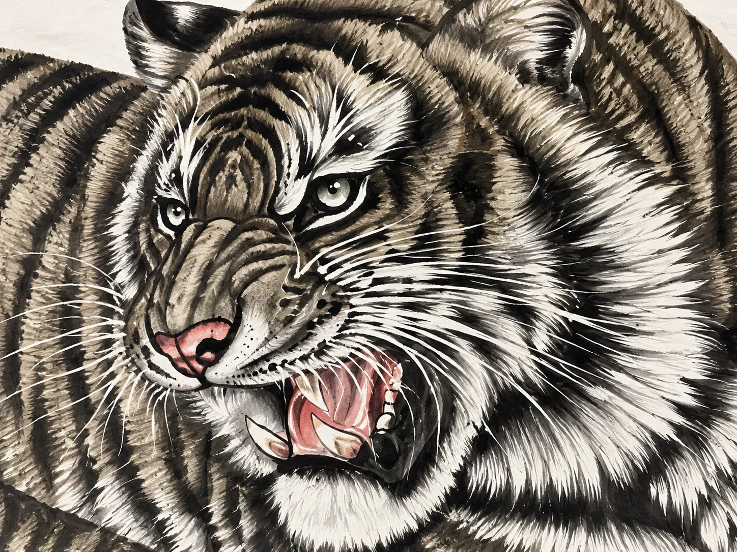 Three Tigers in the Snow Field | Ink Winter Tiger Group tiger painting view 4