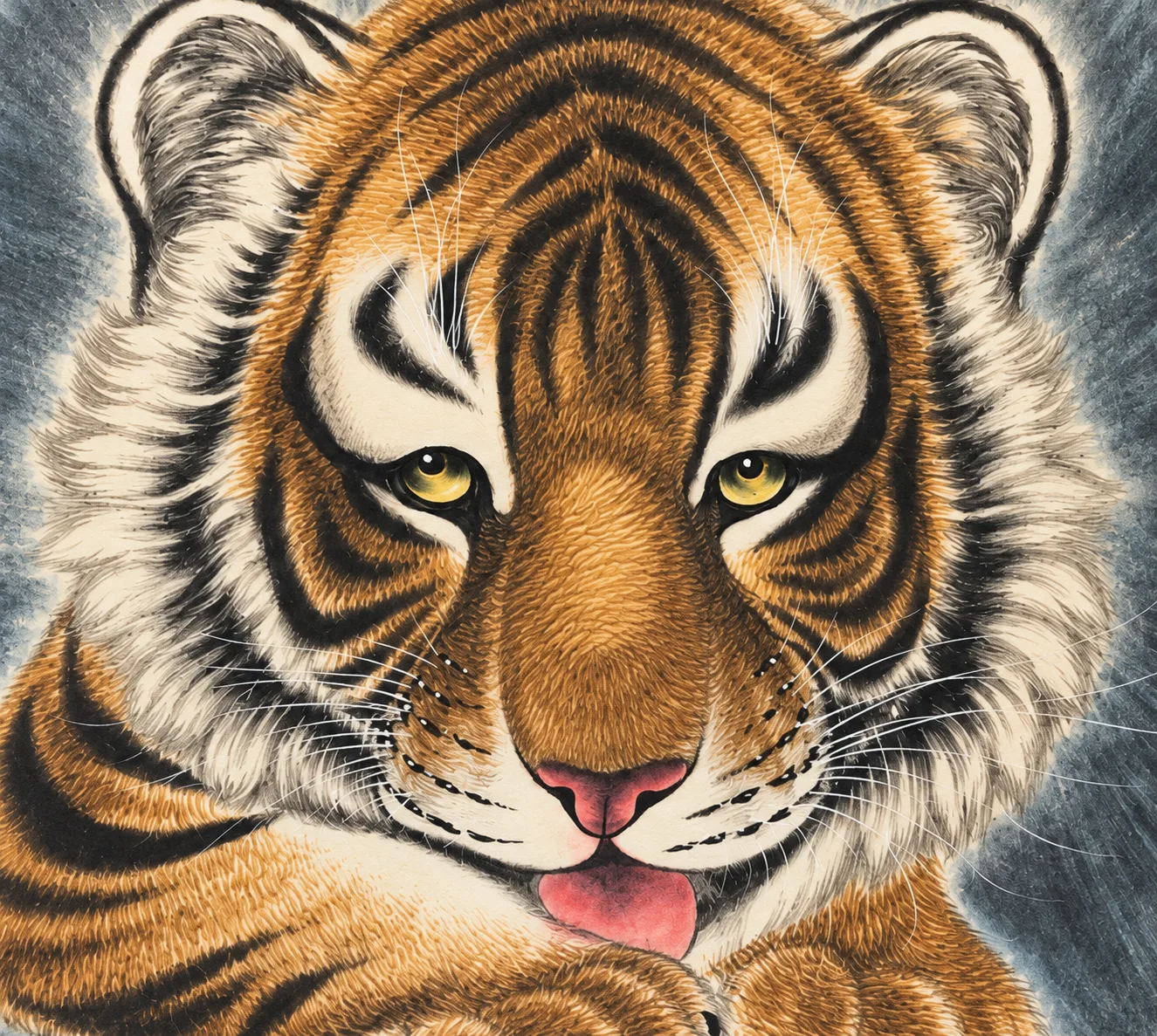 Tiger at Rest, Watching | Round Fan Tiger Portrait tiger painting view 7