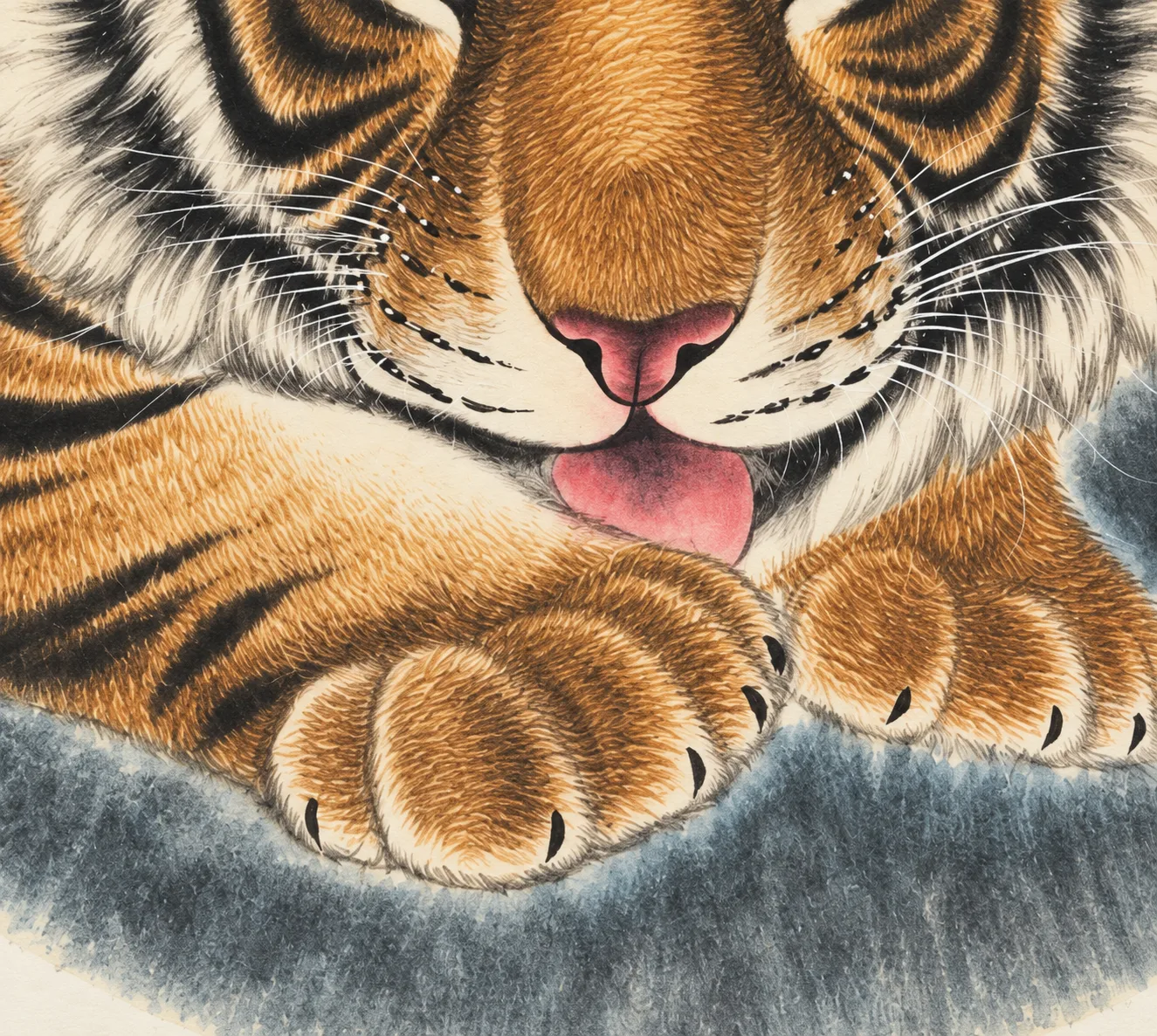 Tiger at Rest, Watching | Round Fan Tiger Portrait tiger painting view 8