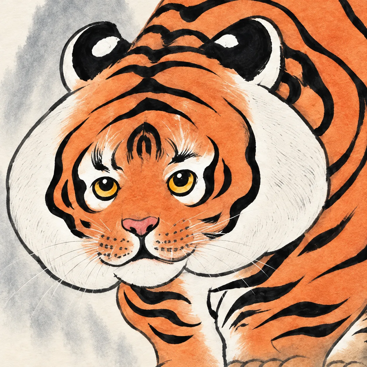 Tiger Climbs to the Summit | Round Fan Chinese Painting tiger painting view 7