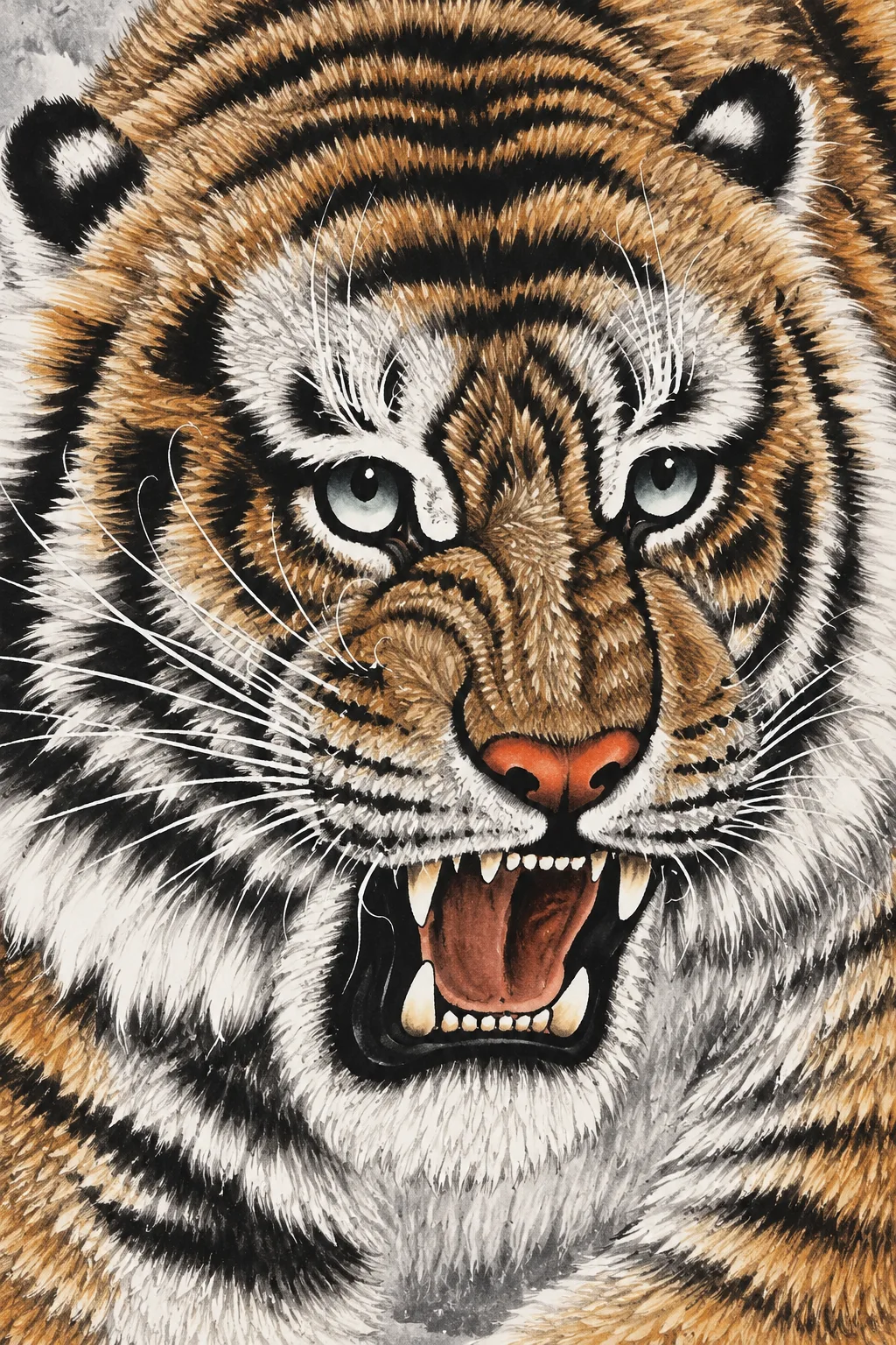 Tiger Descending Through Snow | Winter Chinese Painting tiger painting view 4