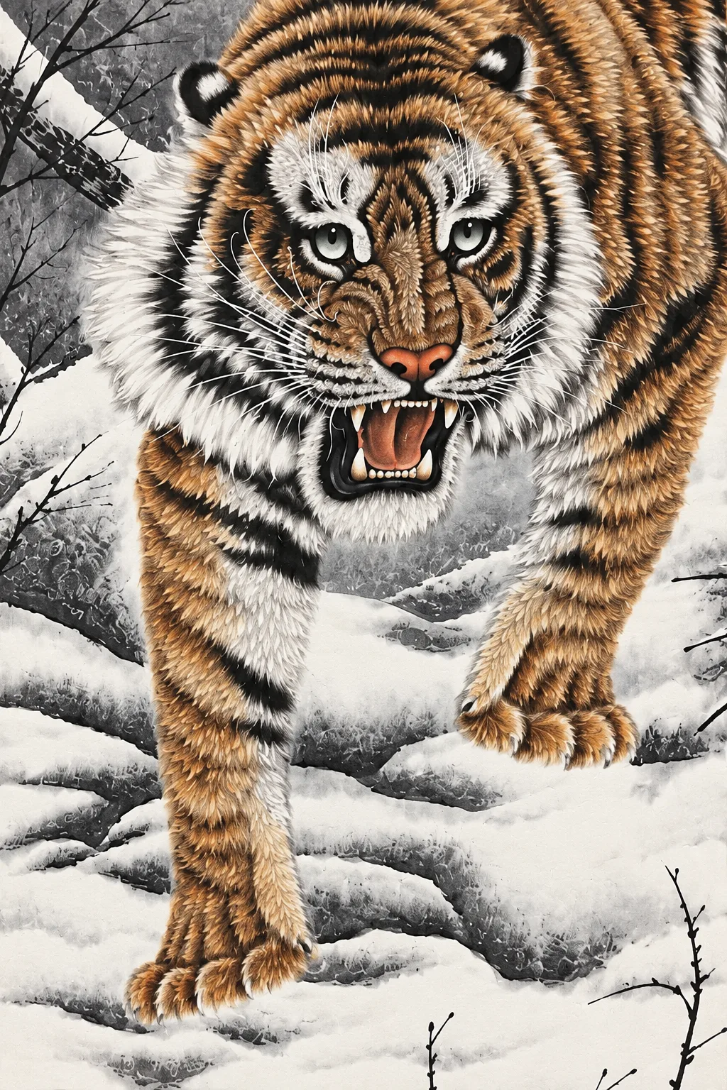 Tiger Descending Through Snow | Winter Chinese Painting tiger painting view 5