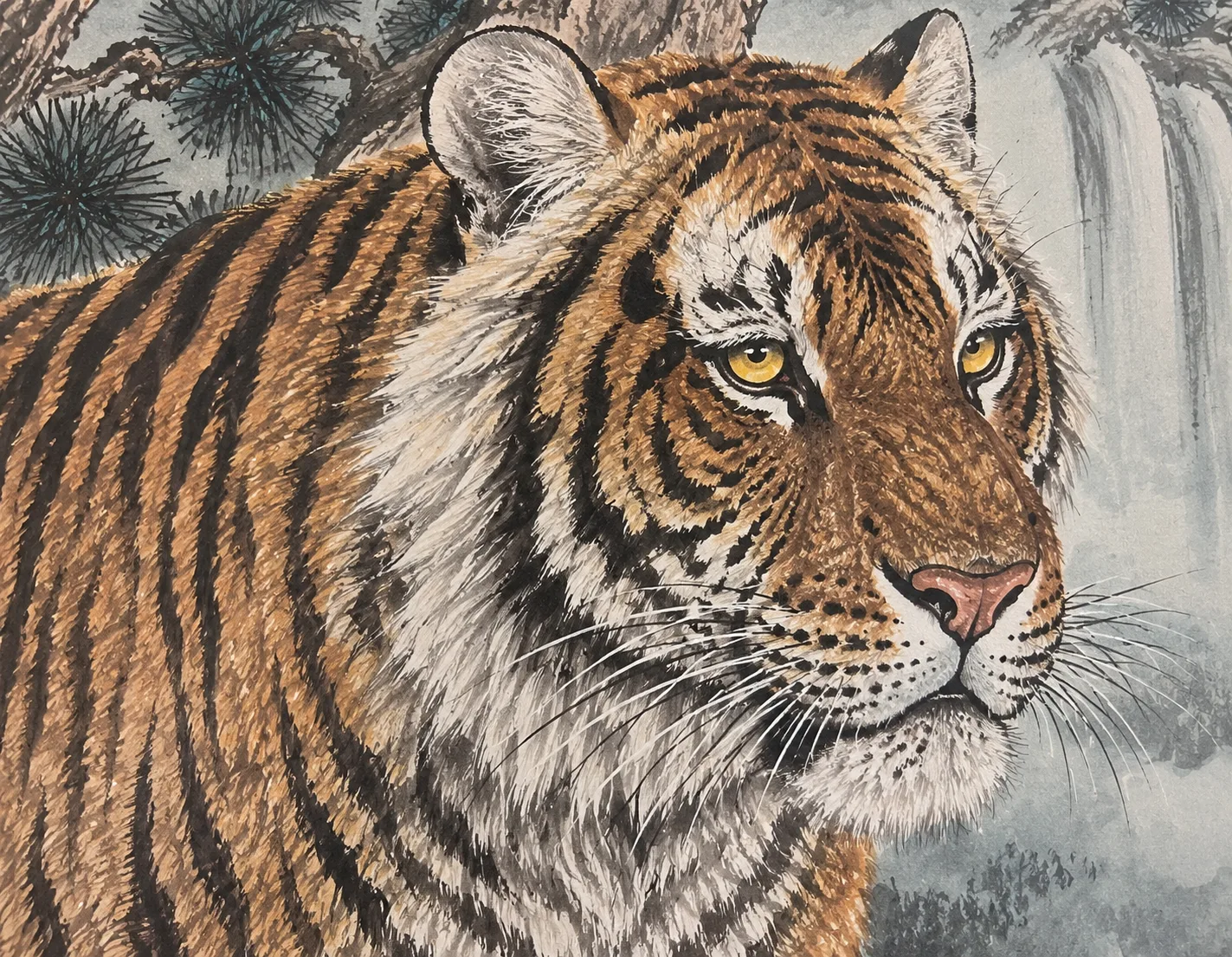 Tiger Family in the Cloud Mountains | Mountain Tiger Scroll tiger painting view 4