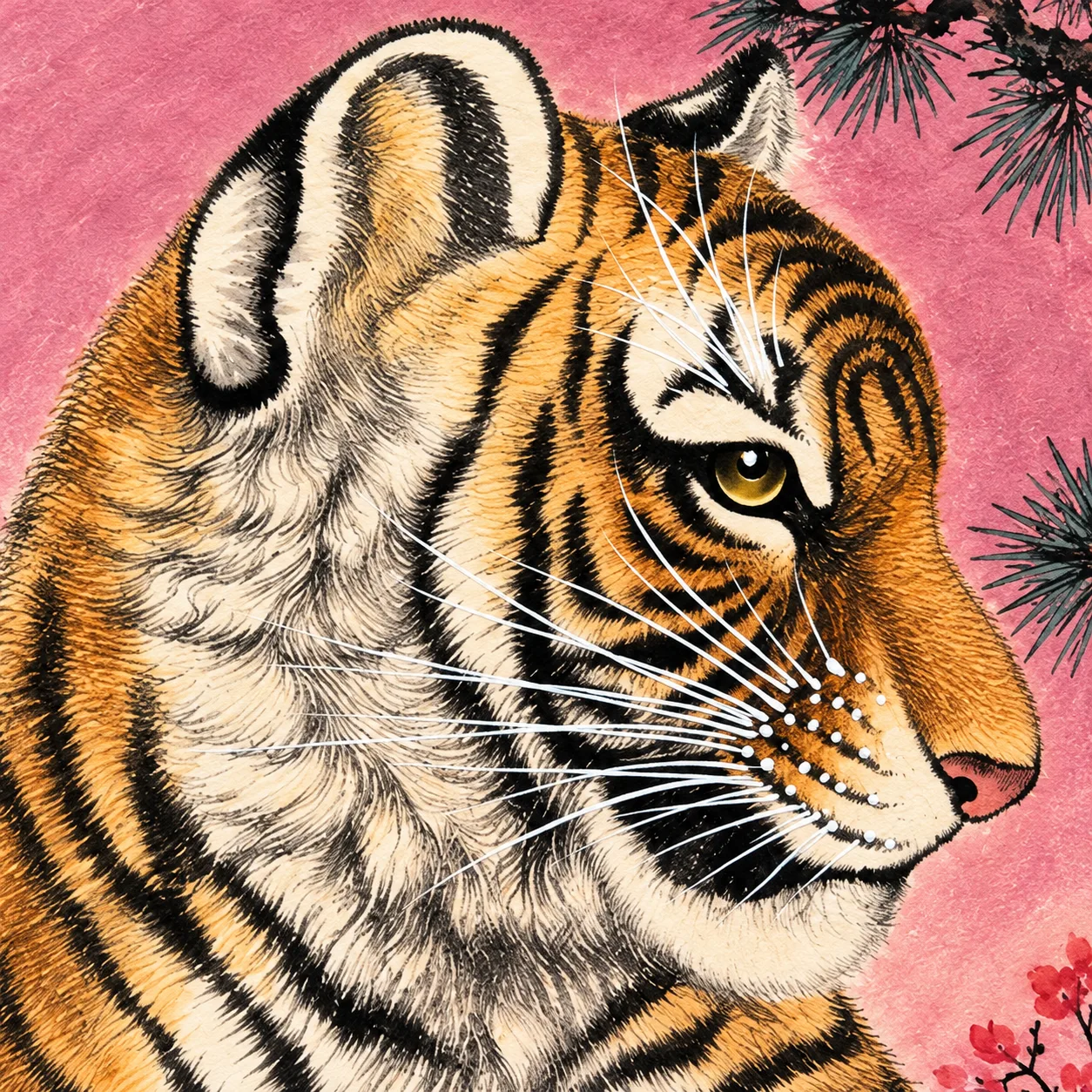 Tiger Gazing from a Crimson Rock | Chinese Painting tiger painting view 6