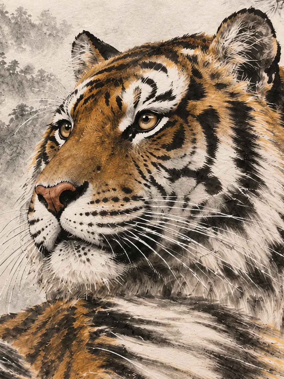 Tiger in Quiet Contemplation | Misty Mountain Chinese Painting tiger painting view 6