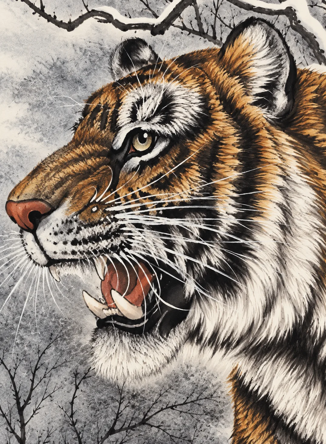 Tiger in the Snowy Wood | Chinese Winter Painting tiger painting view 7