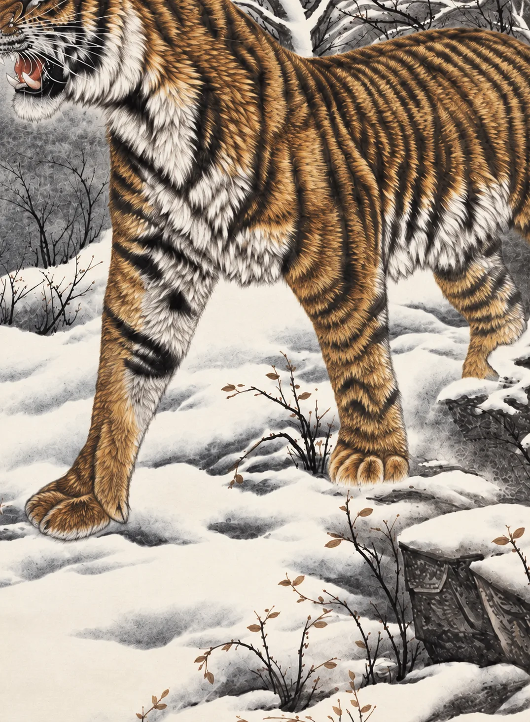 Tiger in the Snowy Wood | Chinese Winter Painting tiger painting view 8