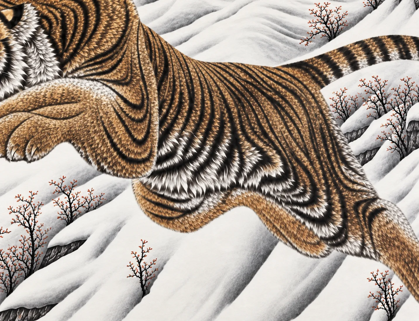 Tiger Leaping over the Snow Lands | Wide Winter Tiger Panorama tiger painting view 5