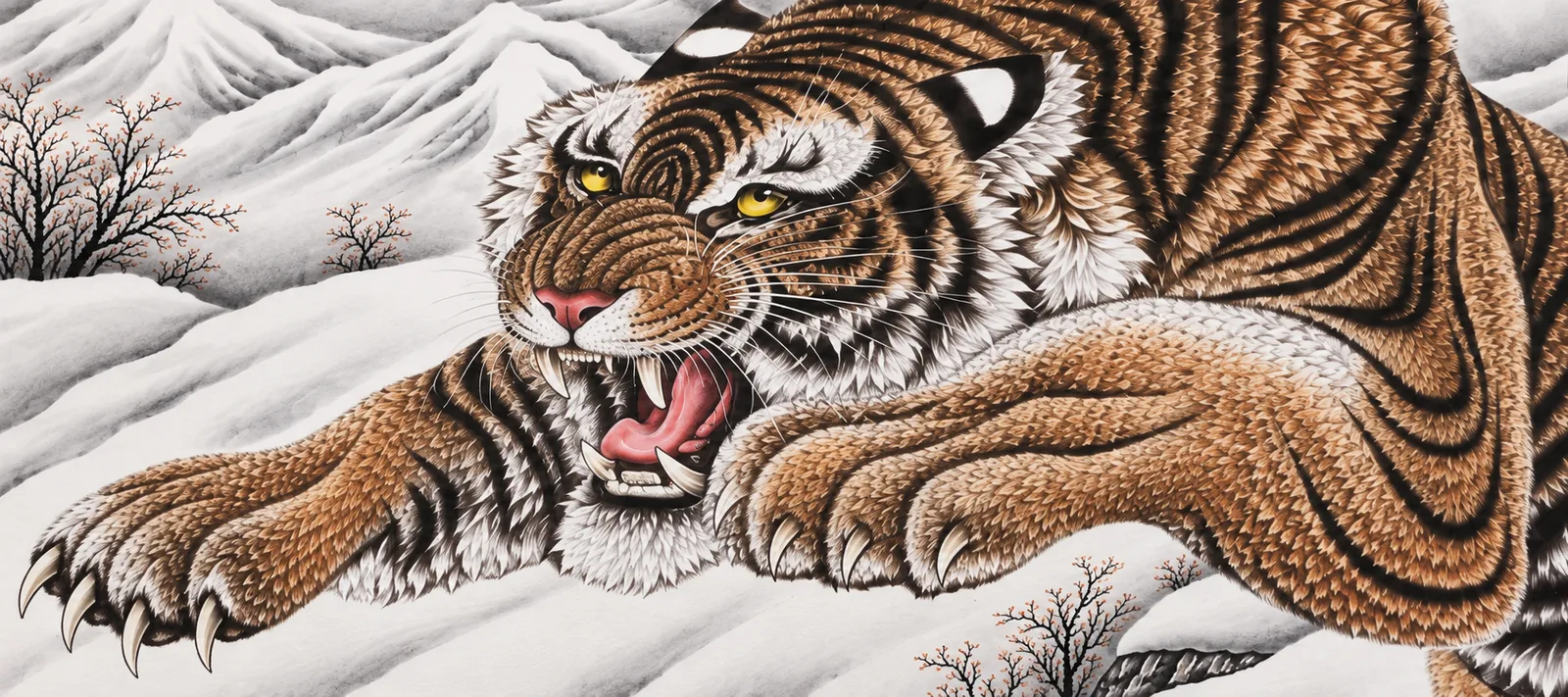 Tiger Leaping through Snow | Chinese Winter Painting tiger painting view 8