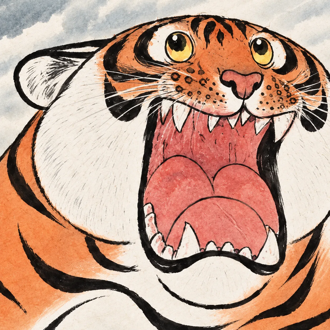 Tiger Mother and Cub | Round Fan Chinese Painting tiger painting view 7