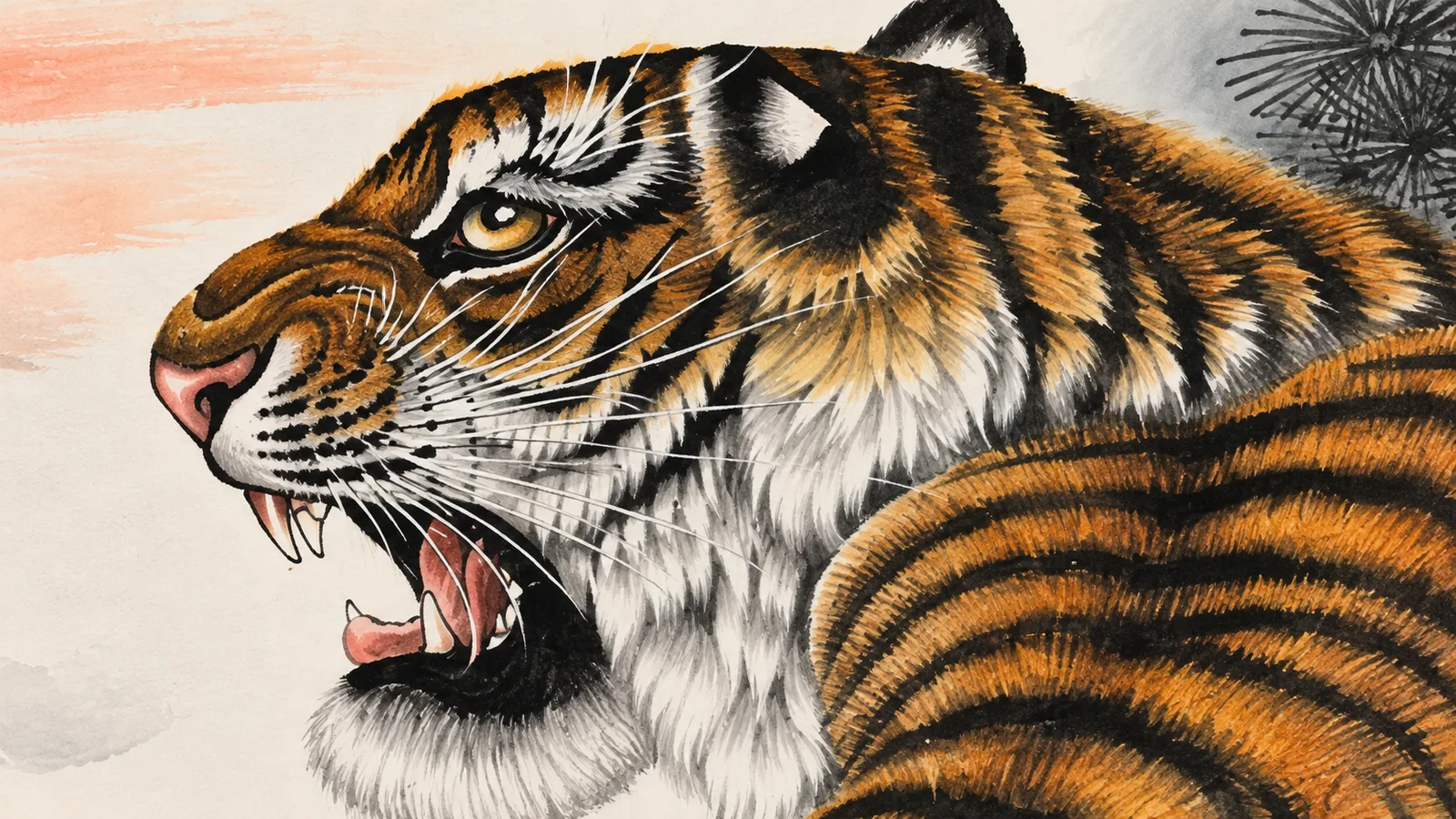 Tiger on the Sunrise Ridge | Chinese Landscape Painting tiger painting view 7