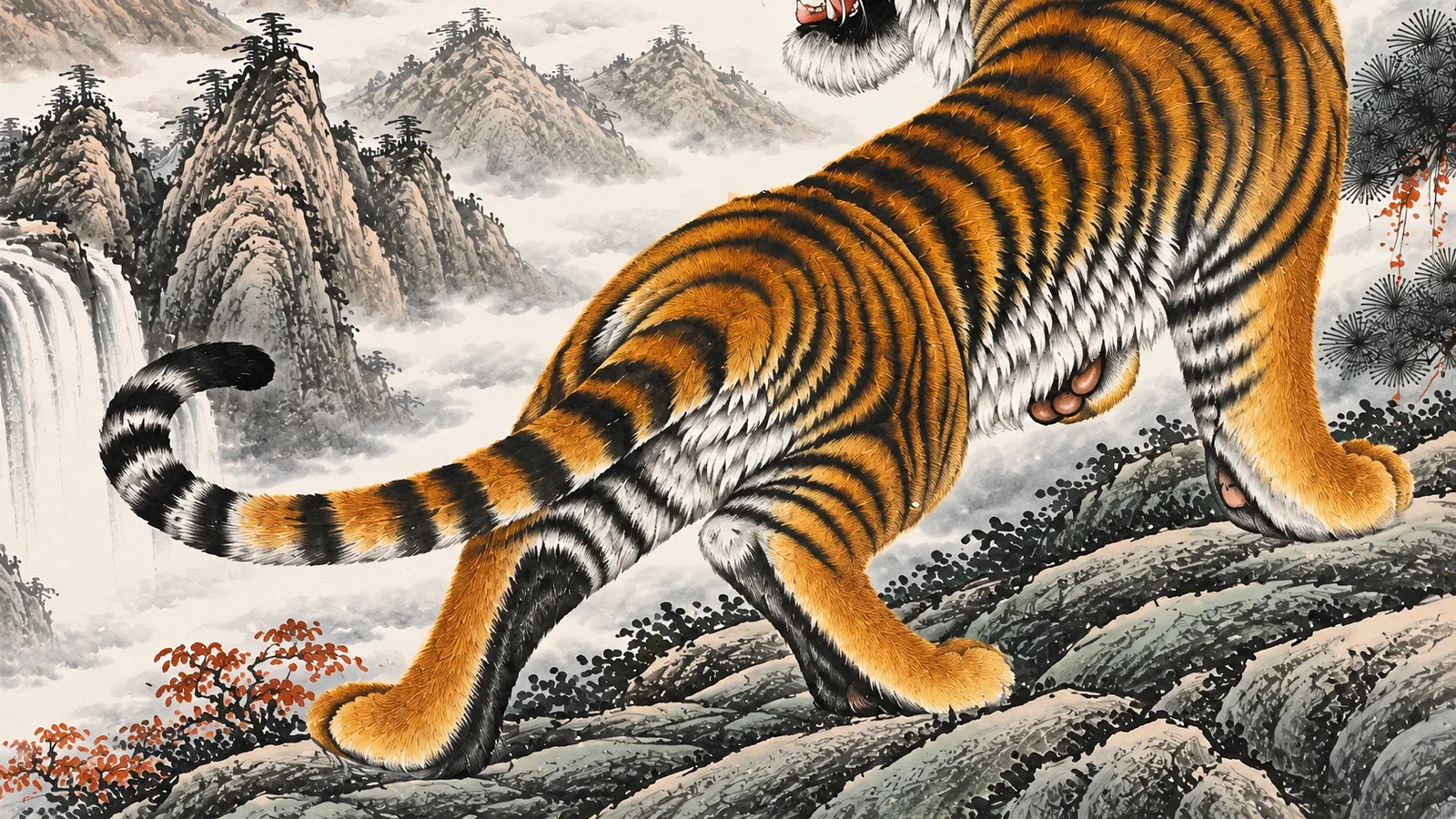 Tiger on the Sunrise Ridge | Chinese Landscape Painting tiger painting view 8