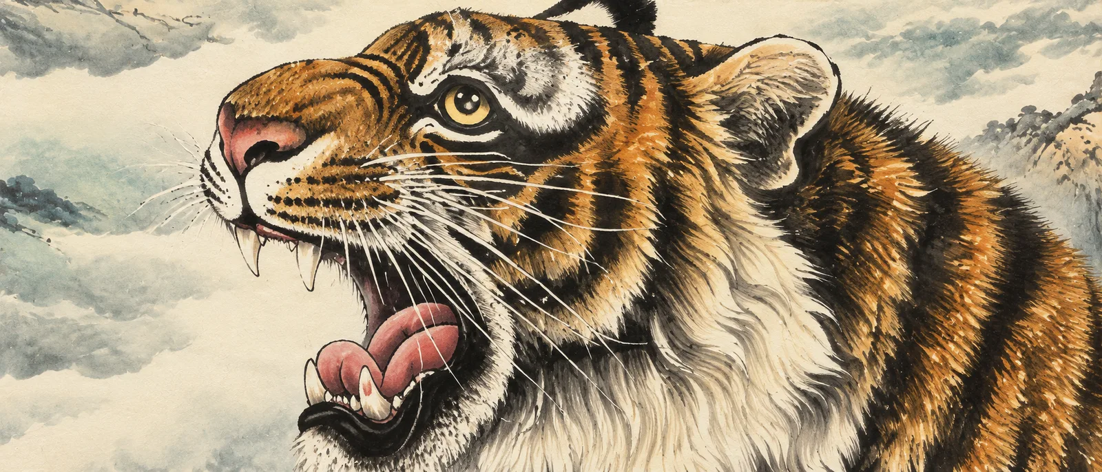 Tiger over the Great Wall | Panoramic Mountain and River Painting tiger painting view 3